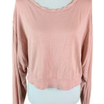 Lulus  XS Pink Cropped Sweatshirt Distressed Hem Long Sleeve Lounge Casual Cozy‎ Photo 0