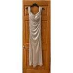 Betsy and Adam Champagne Glitter Knit Off-Shoulder Gown - 4 Photo 4