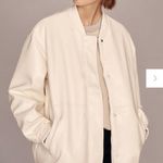 Maeve‎ Jacket Womens Large Ivory Marbled Oversized Faux Leather Bomber Anthro Photo 0