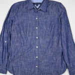 Tommy Hilfiger Women's Blue Chambray Button Down Shirt S/P Pocket Photo 0