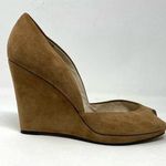 Michael Kors Vail Tan Camel Suede Leather Peep Toe Wedge Heels Shoes womens 10 Photo 0