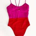 Summersalt [] The Swan Dive Colorblock Hibiscus Lava Pink One Piece Swimsuit Sz 8 Photo 2