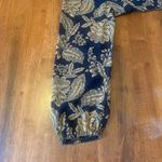 J.Crew  Blouse Large Navy Blue and Gold Floral Lined Flowy Detailed Neckline Photo 6