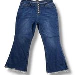 Rue 21 Womens High Rise Crop Flare Denim Blue Jeans Dark Wash Distressed Size 16 Photo 0