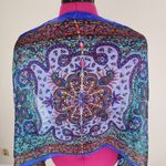 India Arts Silk Scarf Shawl Wrap Boho Blue Multicolor Paisley Print Photo 4
