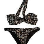 ONIA Black & White Geo Tribal Print One Shoulder Bikini Set Stylish Swimsuit XS Photo 0