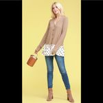 DOUBL JU Long Sleeve, Size XL, Super Soft Top, Button up Front Tan Photo 6