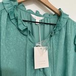 LC Lauren Conrad | Adel Blue Jacquard Ruffle Neck Button Front Tiered Dress Photo 5