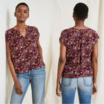 Garnet Hill Quinn Crêpe Blouse Top Shortsleeve Floral Burgundy Size XS Photo 1