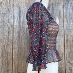 Topshop NWT Floral Smocked Top Strappy Back Rose Print Ruffle Trim Square Neck Photo 2