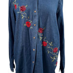 Vintage Bobbie Brooks Women'sCotton Denim Floral Embroidered Tunic Blouse Size M Blue Size M Photo 0