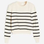 H&M Cream Black Striped Pattern Round Neck Shoulder-pad Jumper Sweater Size L Photo 0