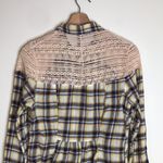 Free People ladies flannel plaid long sleeve button up shirt with crochet Photo 10
