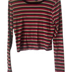 Forever 21 2010 Women Large Rainbow Multicolored Stripe Long Sleeve Crop Top Photo 0