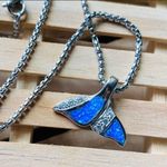 Sterling Silver Blue Opal & CZ Whale Tail Necklace Photo 1
