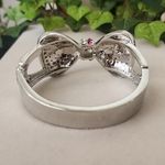 Silver with Pink and Clear CZ Bow Clamper Hinge Bling Bracelet Photo 3