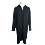 Vince Collared Long Sleeve Relaxed Shirt Dress Faux Leather Trim Black Small Photo 2