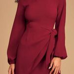 Lulus Believe It or Knot Wine Red Long Sleeve Tie Wrap Dress Feminine Large NWT Photo 0