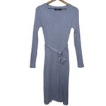 Merokeety Powder Blue Knit MIDI Dress V Neck Long Sleeve Photo 1
