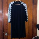 Dennis Basso Caviar Crepe Duster with Lace Trim Black with white trim with pants Photo 4