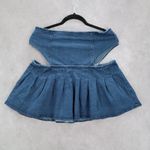 Spoon Jeans Blue Cutout Zip Mini Cotton Denim Pleated Flare Y2K Skirt L Large Photo 0
