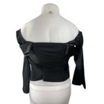 Reformation  Niri Silk Satin Draped Off Shoulder Long Sleeve Crop Blouse Top 10 Photo 1