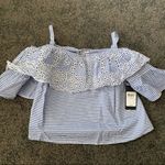 Guess blue striped cold shoulder crop top Photo 3