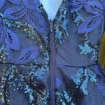 Calvin Klein  Navy Blue Floral Sequin Embroidered Embellished Sleeveless Gown Photo 3