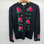 Vintage UMI COLLECTIONS Black Pink Rose Appliqué Cardigan & Silk Skirt Set Med Photo 1