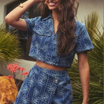Lulus Blue Floral Denim Crop Top and Skirt Set Photo 0
