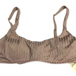 Aerie Bikini Top Scoop Neck Ribbed Removable Cups Shiny Brown S Photo 0