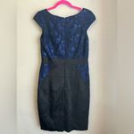 JAX Navy Black Sequin Lace Structured Cap Sleeve Knee Length Cocktail Dress 10 Blue Photo 9