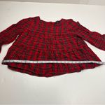 Madewell Red Black Small Tartan Plaid Tiered Button Back Bell Fluted Sleeve Top Photo 6