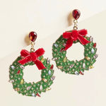 Torrid  Holiday Wreath Earrings Red Bow Rhinestone Christmas Festive Dangle Photo 0