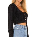 For Love & Lemons Anastasia Black Fuzzy Cropped Cardigan Sweater M Photo 1