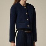 J.Crew  Tweed Bomber Lady Jacket Navy Wool Blend Preppy Cropped Relaxed US 12 NWT Photo 0