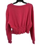Anthropologie Maeve By  Bright Pink Textured Cropped Smocked Sweatshirt Large Photo 2