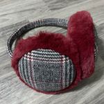 None No Brand Maroon Red Fur Plaid Ear Muffs Photo 0
