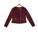 Thalia Sodi Faux Suede Moto Jacket Burgundy Womens M Asymmetrical Zip Photo 3