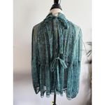 Free People  Floral Sheer Mock Neck Peplum Blouse Green Blue Size Medium Photo 3