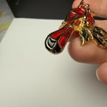 Red Cardinal Bird Brooch Pin Stained Glass Appearance Plique a Jour Style 47730 Gold Photo 6