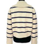 Storia | S | Ivory / Navy Stripe Heavy Knit Ribbed Collar V-Neck Cropped Sweater Photo 5