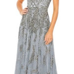 Mac Duggal NEW  Plus Size Silver A5434 Beaded Dress, Size 16, MSRP $498 Photo 0