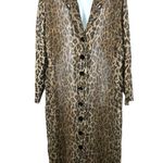 Vintage 100% Silk Leopard Animal Print Sheer Long Duster Cardigan Dress Large/14 Brown Photo 0