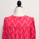Pomander Place Hot Pink Ikat Kenzo V Neck Long Puff Sleeve Oversized Tier Dress Photo 4