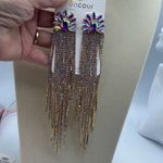 NEW Encour 8” AB rainbow fringe earrings. Special event glam. Silver Photo 4