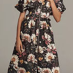 Anthropologie V-Neck Zip-Front Smocked Floral Midi Dress Size M NWT Photo 0