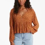 Billabong Easy Street Long Sleeve Blouse Button Front Leopard Print Size Medium Photo 8