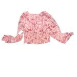 Bar III CROPPED LONG SLEEVE SMOCKED ETHEREAL EARTH PINK FLORAL TOP S Photo 2