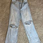 ZARA Light Wash Wide Leg High Waisted Ripped Jeans Photo 2